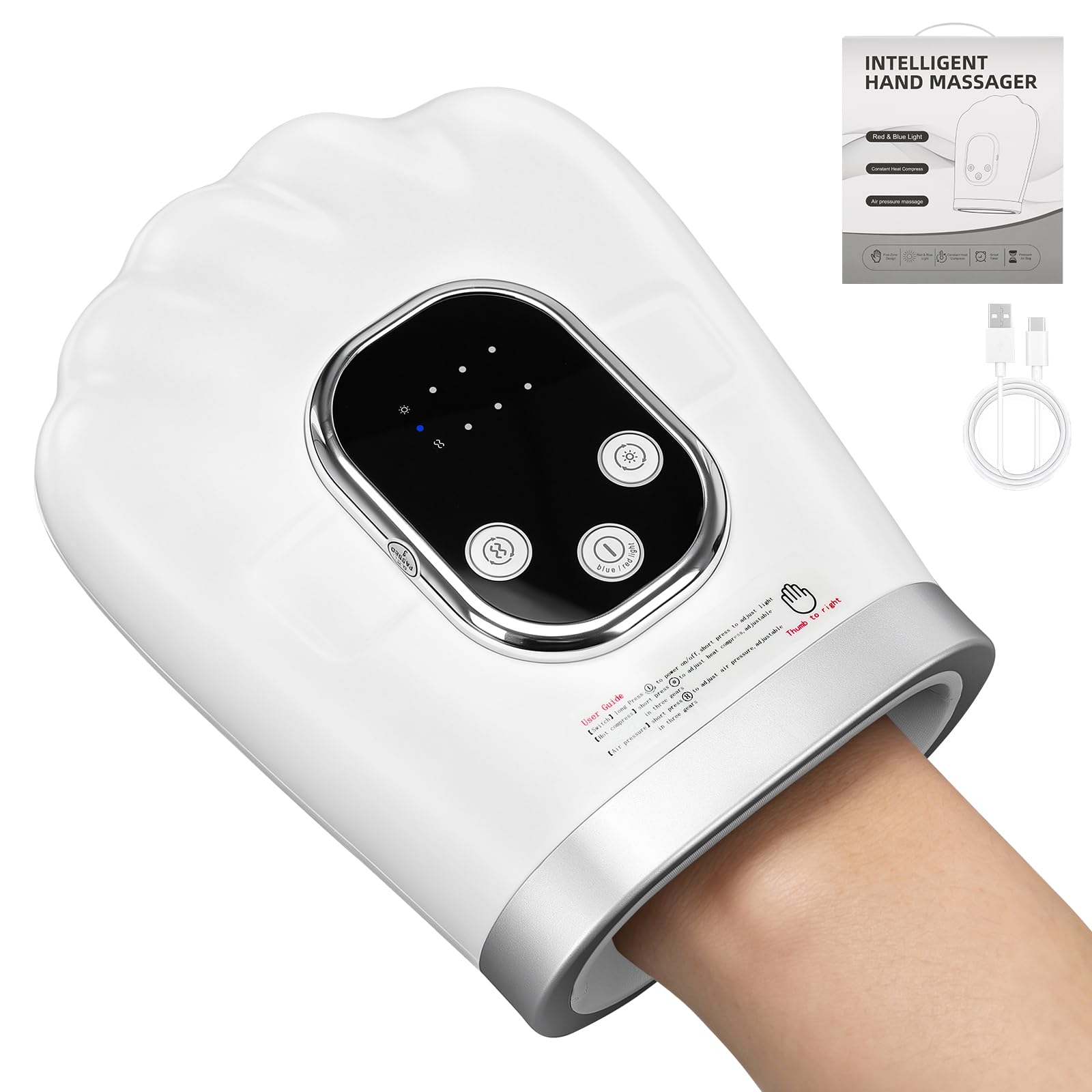 WingFly Handmassagegerät mit Wärmefunktion, 3 Heizstufen & 3 Druckstufen