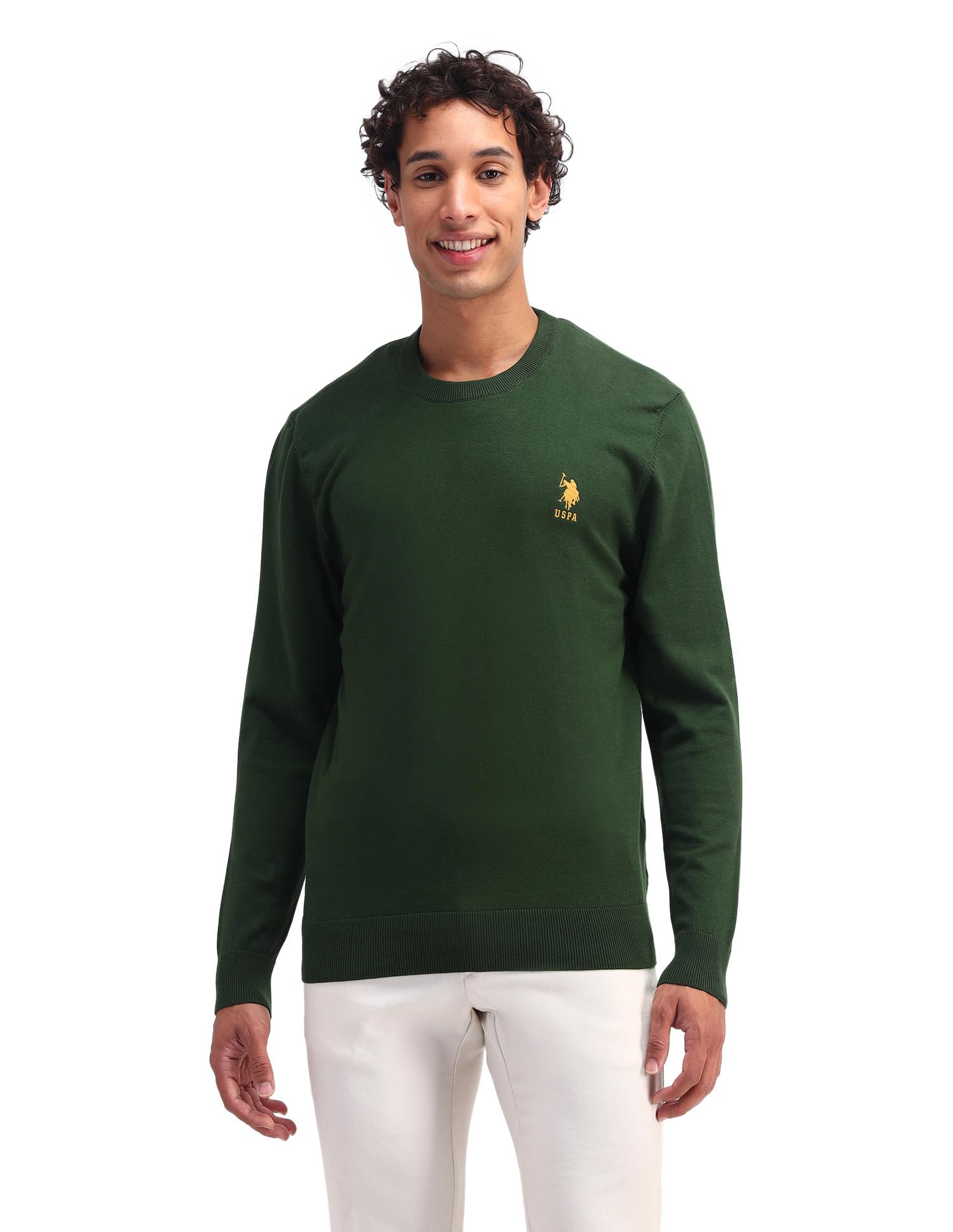 u.s. polo assn. Mens Green Solid Crew Neck Long Sleeve Casual Cotton Regular Fit Sweater-picture-24