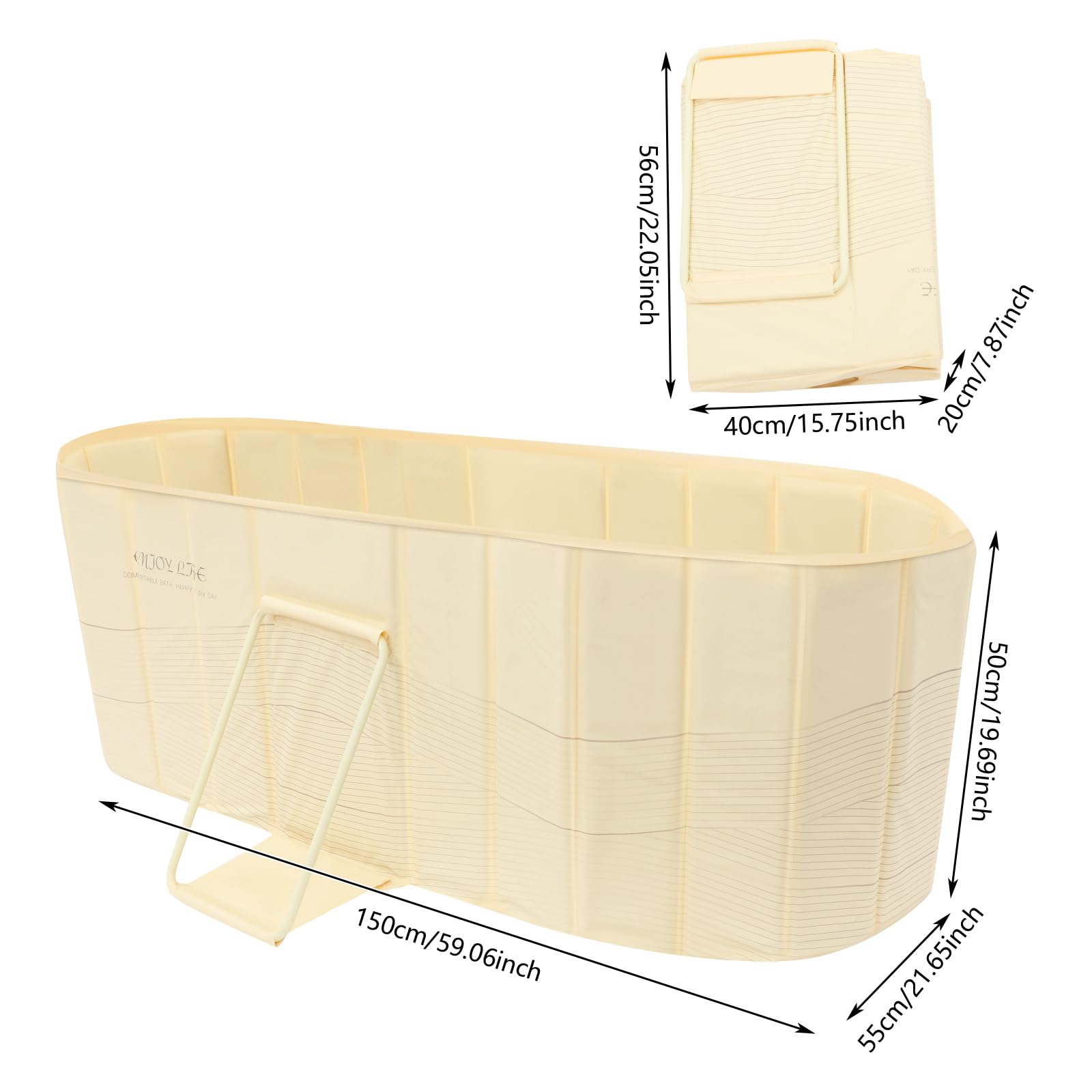 Vasca da bagno portatile pieghevole per adulti per casa, bagno di ghiaccio, sauna e doccia con vite di scarico e tubo, fino a 100 kg, fino a 175 cm, 150 x 55 x 50 cm (giallo)