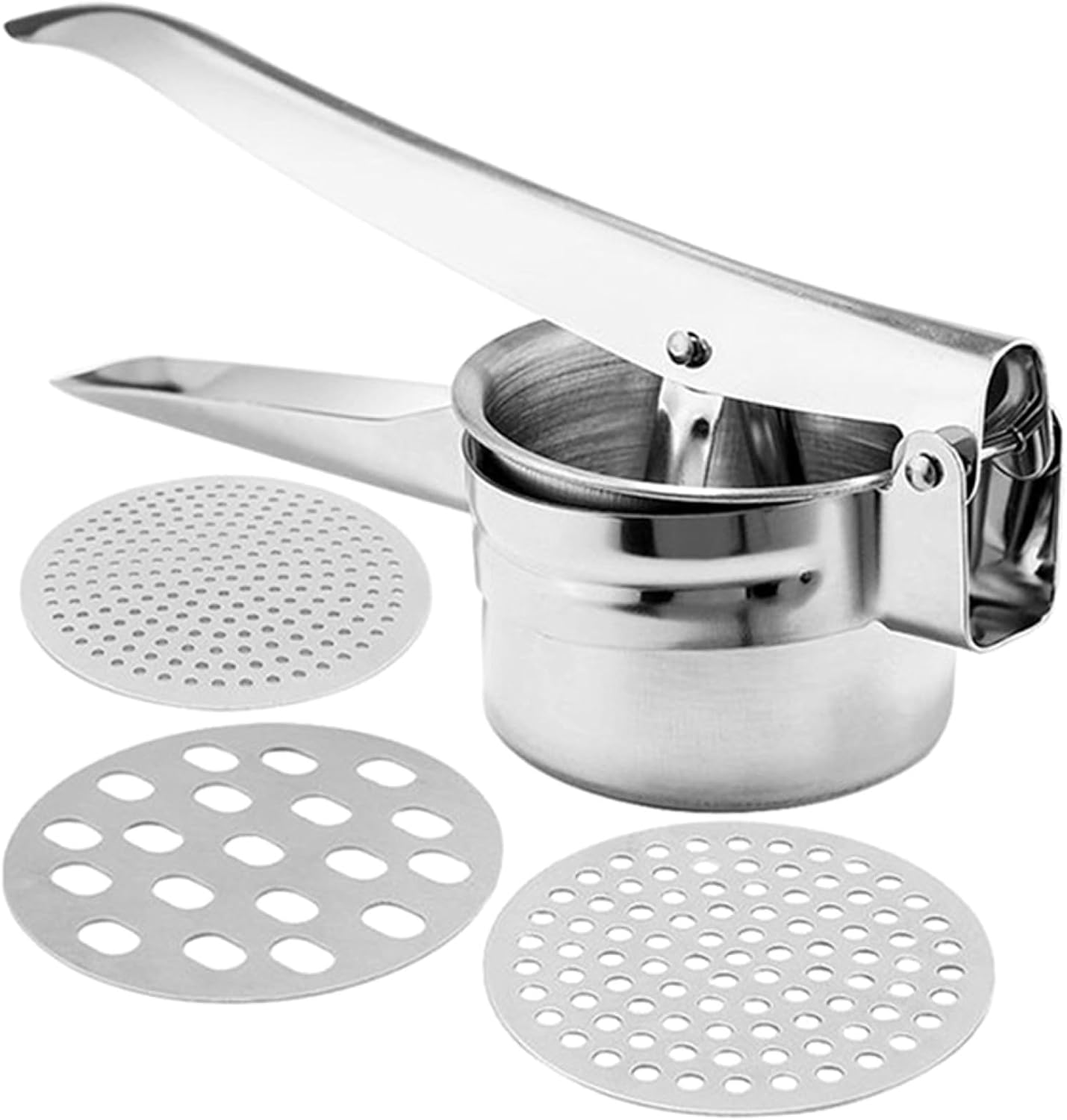 Ergonomic Stainless Steel Potato Masher Manual Vegetable Pressing Tool for Mashed Potatoes Carrots and Fruits Non-slip Handle for Arthritis Multi-function Kitchen Ricer for Smooth