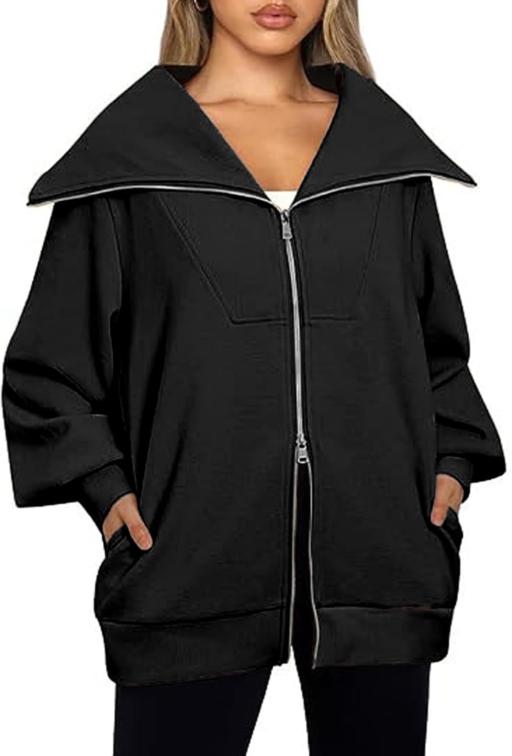 SCORP Womens Zip Up Hoodies Sweatshirt Oversized Polo V Neck Jackets 2024 Fall Trendy Outfits Clothes - Image 2