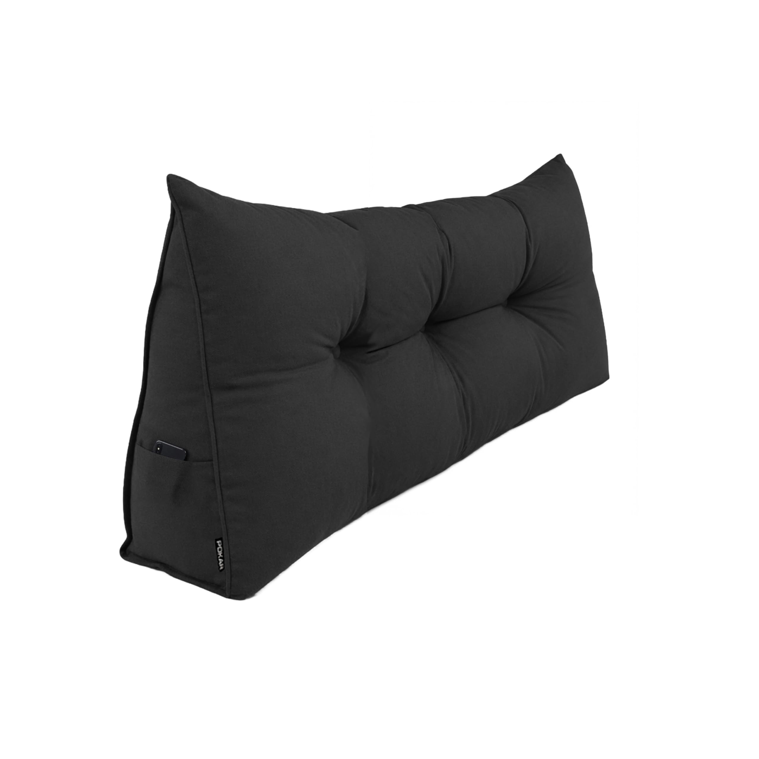 POKAR Back Cushion for Sofa and Bed 140x50x20 cm | Backrest Wedge Pillow with Lumbar and Back Support | Reading Pillow with Side Pockets | Headboard Pillow | Oeko Tex 100 Certified | Black