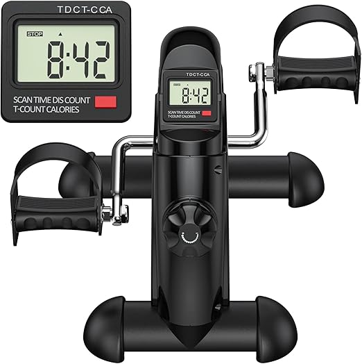 FEIERDUN Mini Exercise Bike, Under Desk Bike Pedal Exerciser for Arm/Leg Exercise, Adjustable Magnetic Resistance Desk Cycle with LCD Screen Display for Home/Office Workout