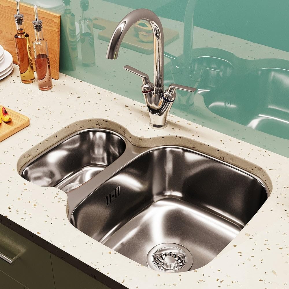 Astini Renzo 1.5 Bowl Brushed Stainless Steel Undermount Kitchen Sink & Waste