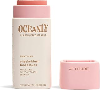 ATTITUDE Oceanly Plastic-Free Lightweight Blush Stick, Titanium Dioxide-Free, EWG Verified, Vegan & Cruelty-free Makeup, Silky Pink, 0.3 Ounces EWG Verified