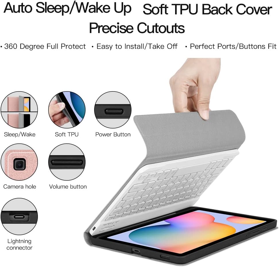 JUQITECH Backlit Keyboard Case for Samsung Galaxy Tab S6 Lite 10.4" 2024/2022/2020, Galaxy Tab S6 Lite SM-P620/P625/P610/P613/P615/P619 Tablet Cover Case with Wireless Keyboard S Pen Holder, Pink