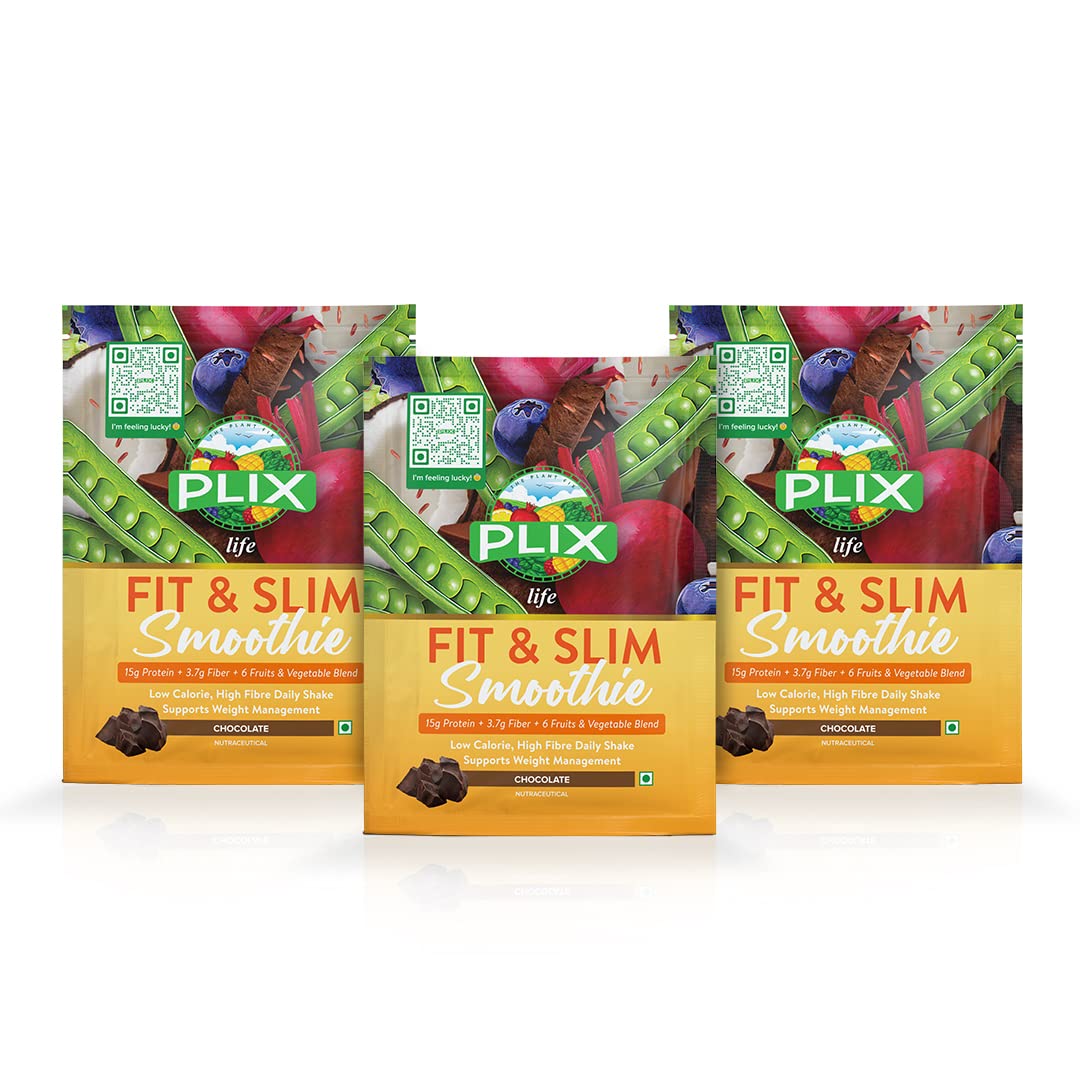 PLIX Fit & Slim Mini Chocolate Smoothie | Pack of 3 Sachet | Meal Replacement Drink, Healthy Weight Management, High Fibre Shake for Digestion, Metabolism With 15G Protein, 6 Fruits/Veggies Blend