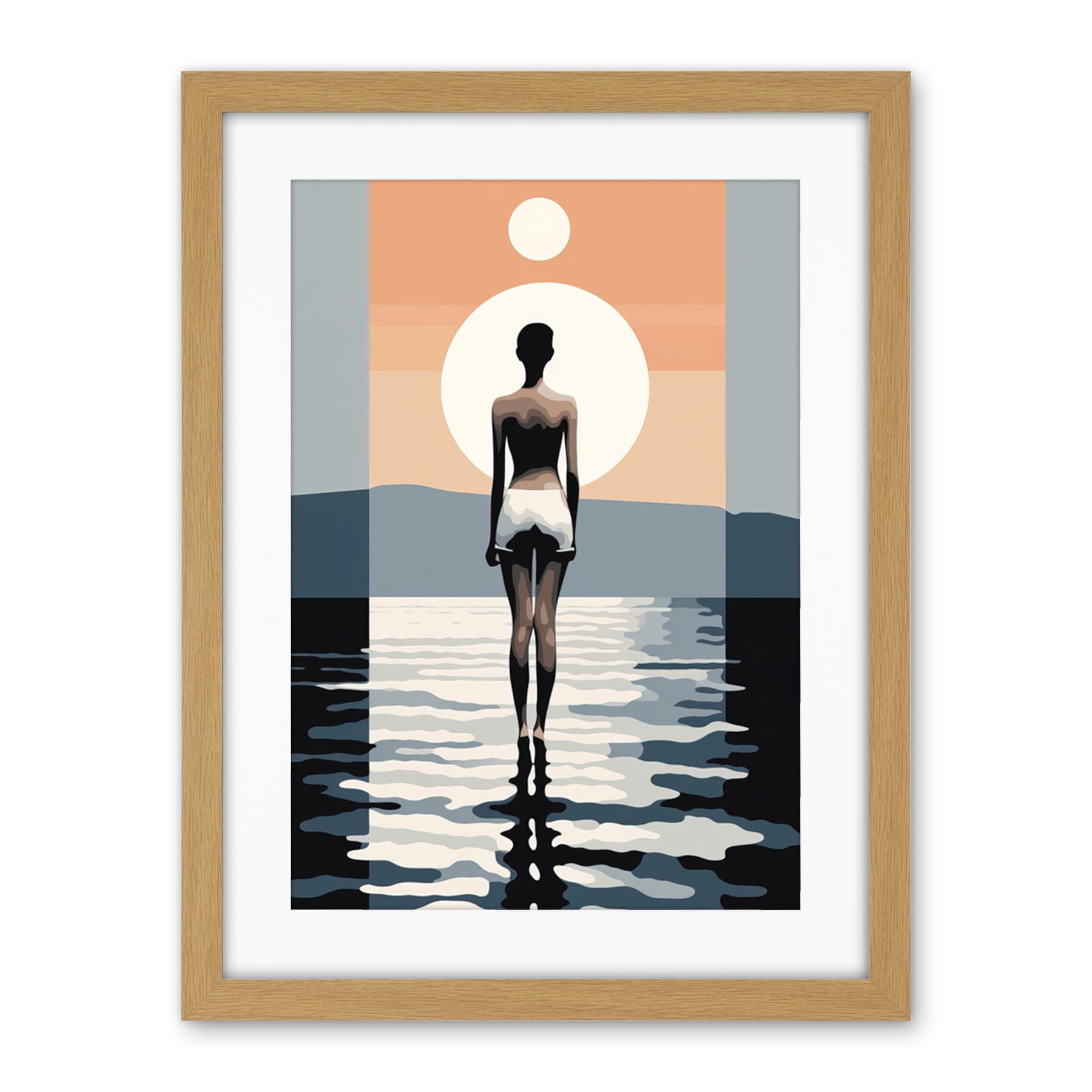 Artery8 The Sea is Calling Modern Abstract Minimalist Artwork Sun and Moon Artwork Framed Wall Art Print 18X24 Inch