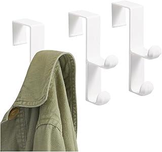 InterDesign Over The Door Organizer Hooks for Coats, Hats, Robes, Towels - Set of 3, Double Hooks, White