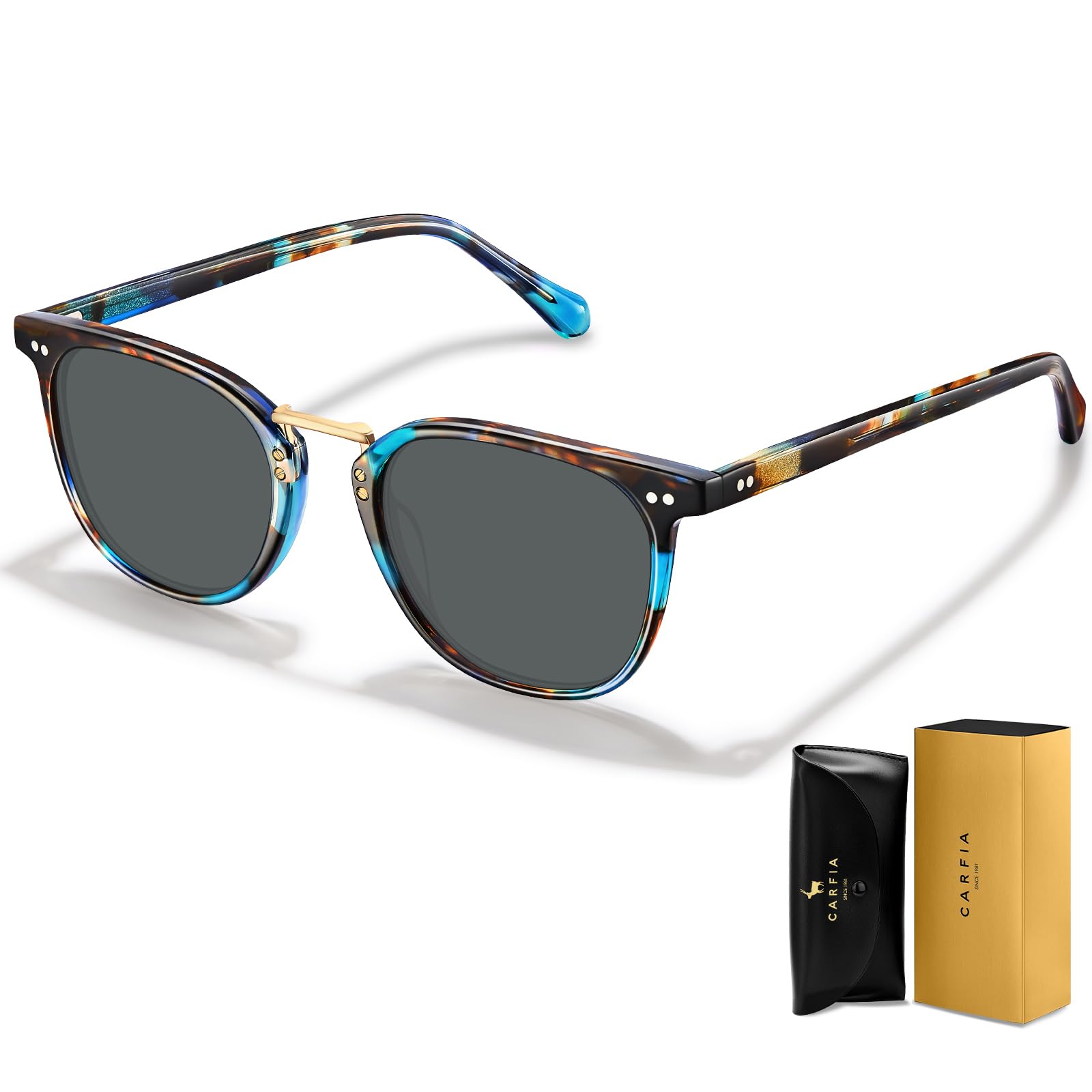 CARFIA Acetate Polarized Sunglasses for Women UV Protection Retro Eyewears Metal Bridge Brow Ladies Sunnies Trendy Shades