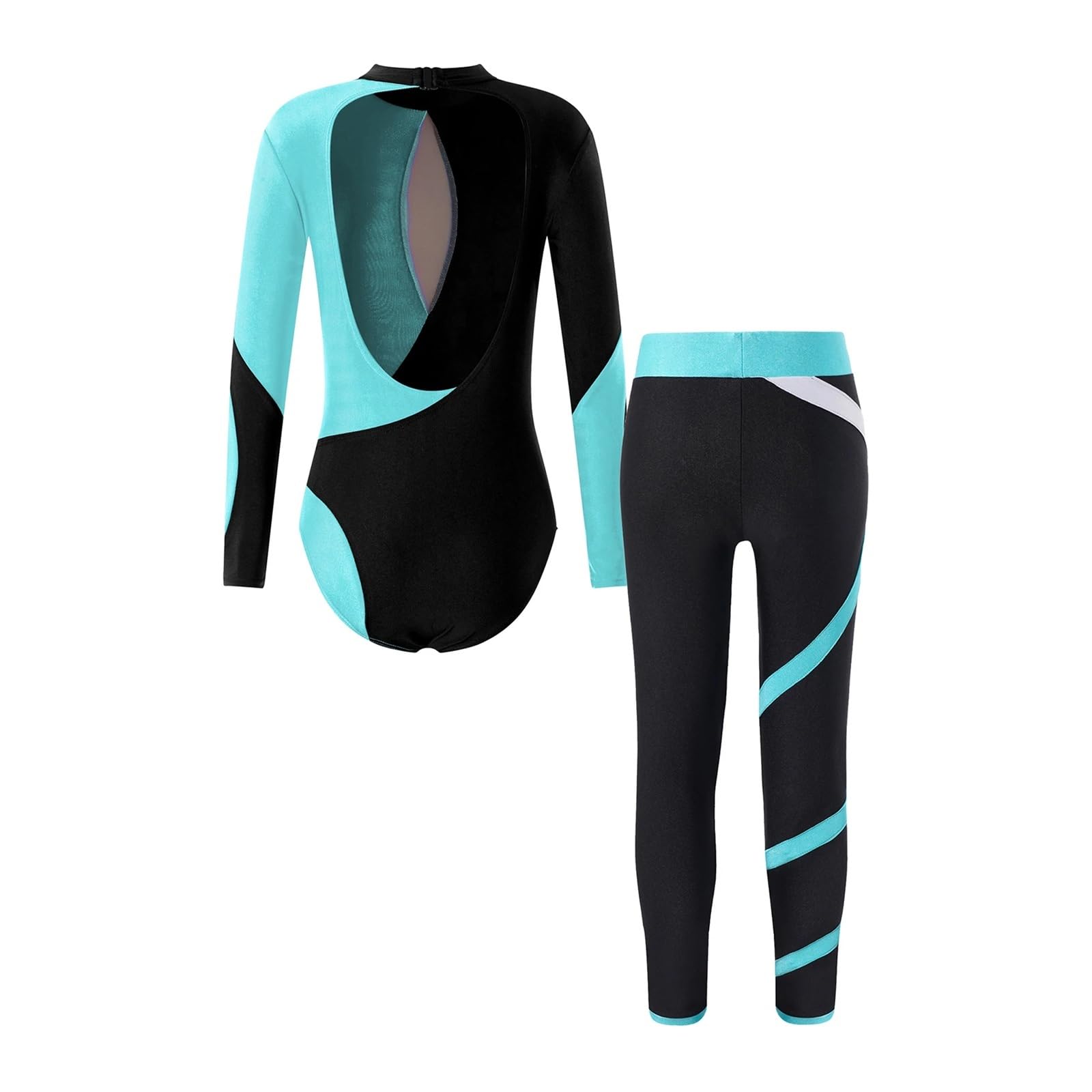 Maillot Gimnasia Mono de Gimnasia for niñas, Manga Larga, Brillantes Diamantes de imitación, Mallas de Ballet y Gimnasia con Leggings for Yoga, Patinaje Maillot De Danza Gimnasia(14)