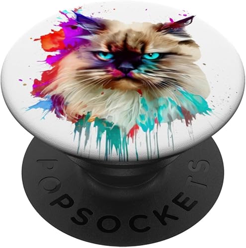 Himalayan cat Art Paint Splashes Abstract Colorful Cat PopSockets Standard PopGrip