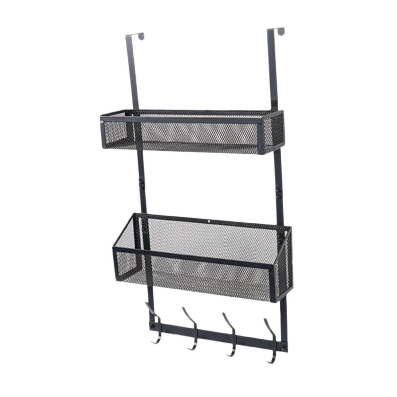 Organizador para Colgar sobre La Puerta con Ganchos, Cesta de Almacenamiento Colgante, Estante Colgante de Metal, Detrás de La Puerta, Material de Hie, Nivel Doble Negro, tal como se describe