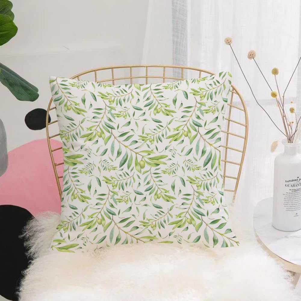 HYMSXW Cushion Cover,Throw Pillow Case Home Decorative for Living Room Bedroom Sofa Chair 20X20 Inch,Green Leaf,Watercolor Style Olive Branch Mediterranean Tree Or,Pillowcase 50X50cm