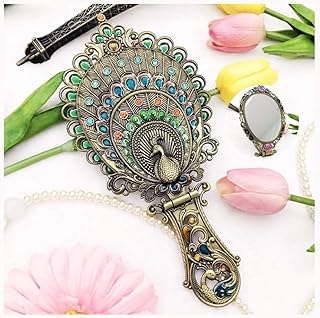 Vintage Floral Mirror,Hand Held Decorative Mirrors,Hand Held Mirrors, Dressing Table Small Vintage Fold Makeup Hand Hold Looking-Glass Makeup Beauty Tool Tiny Mirror