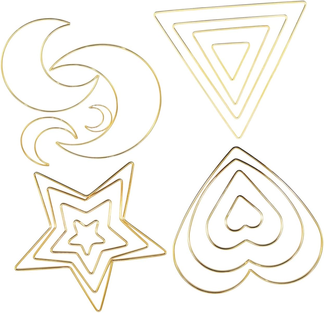 Healifty 16Pcs Metal Dream Catcher Hoops Gold Tone Moon Star Heart Triangle Shapes Sturdy Smooth Craft Rings for DIY Wreaths Macrame Tassel Decorations