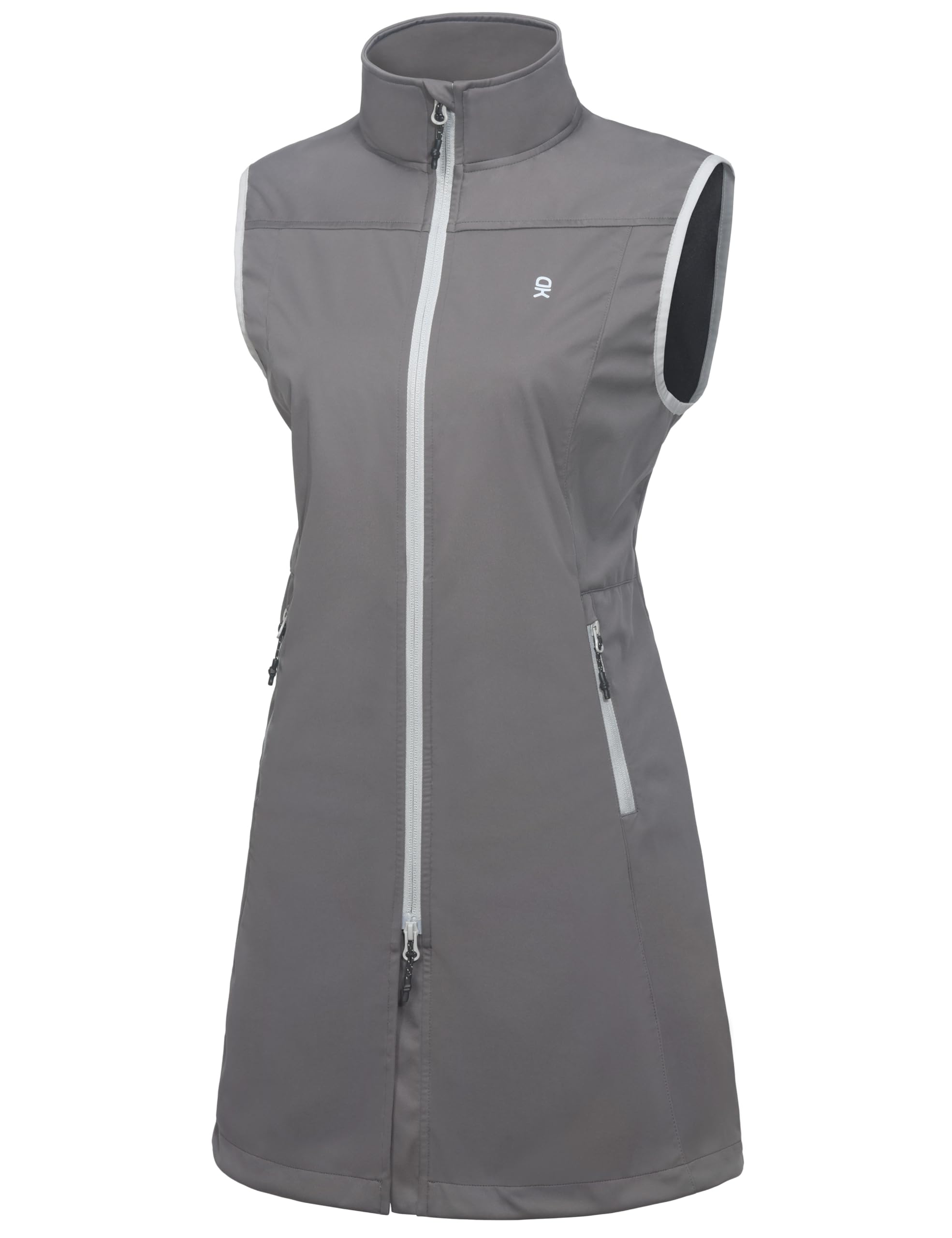Little Donkey Andy Leichte Softshell-Weste für Damen in langer Ausführung Outdoor-Weste für Damen Lang Winddichte ärmellose Jacke zum Wandern Grau XS