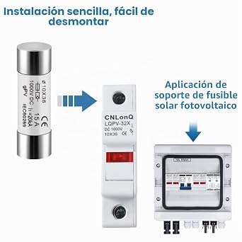 DEWIN Photovoltaic Fuses, 10 Pieces Solar Fuses 15 A Photovoltaic Fuse 10 x 38 mm PV Fuse Core for Solar Photovoltaic System Protection DC 1000 V