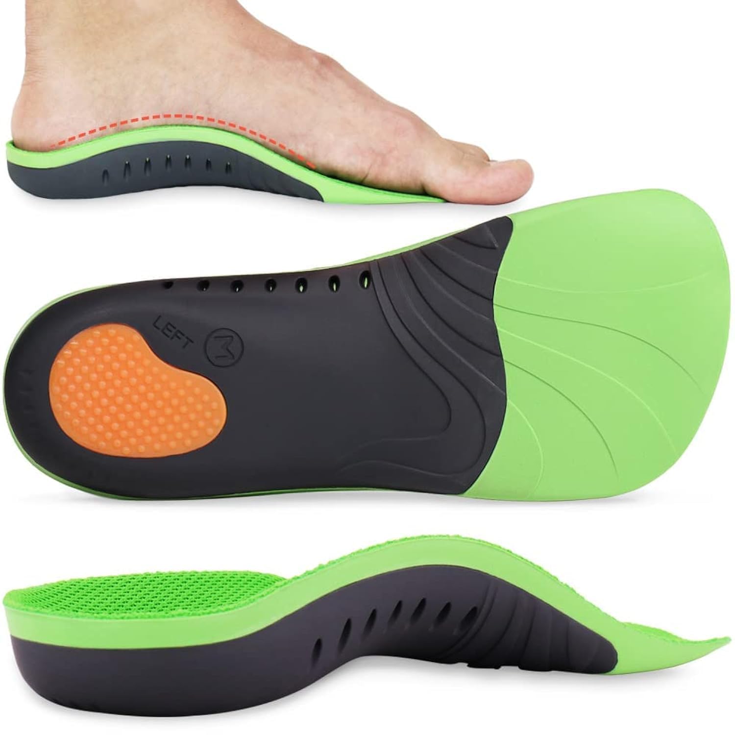 KASTWAVE Orthotic Insole, Plantar Fasciitis Insoles, High Arch Support for Men Women, 3/4 Length Orthotics Shoe Inserts Relieve Flat Feet, Heel Pain