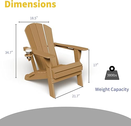 Miniatura 3 de Kingdura Silla Adirondack plegable, silla portátil de polietileno de alta densidad resistente a todo tipo de clima, silla de patio al aire libre de