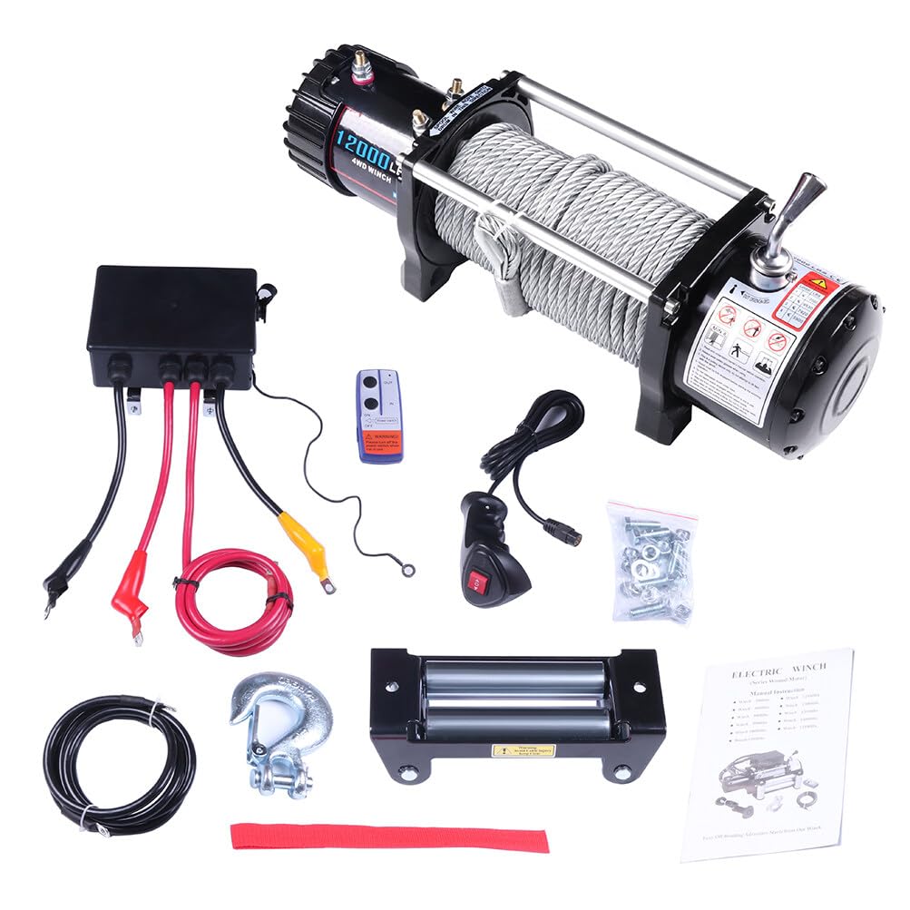 12V Electric Winch Autodayplus 12V 12,000 LB Electric Winch With Steel  Cable - For Jeep Wrangler, Off-Road, Towing 12,000 Lb Winch