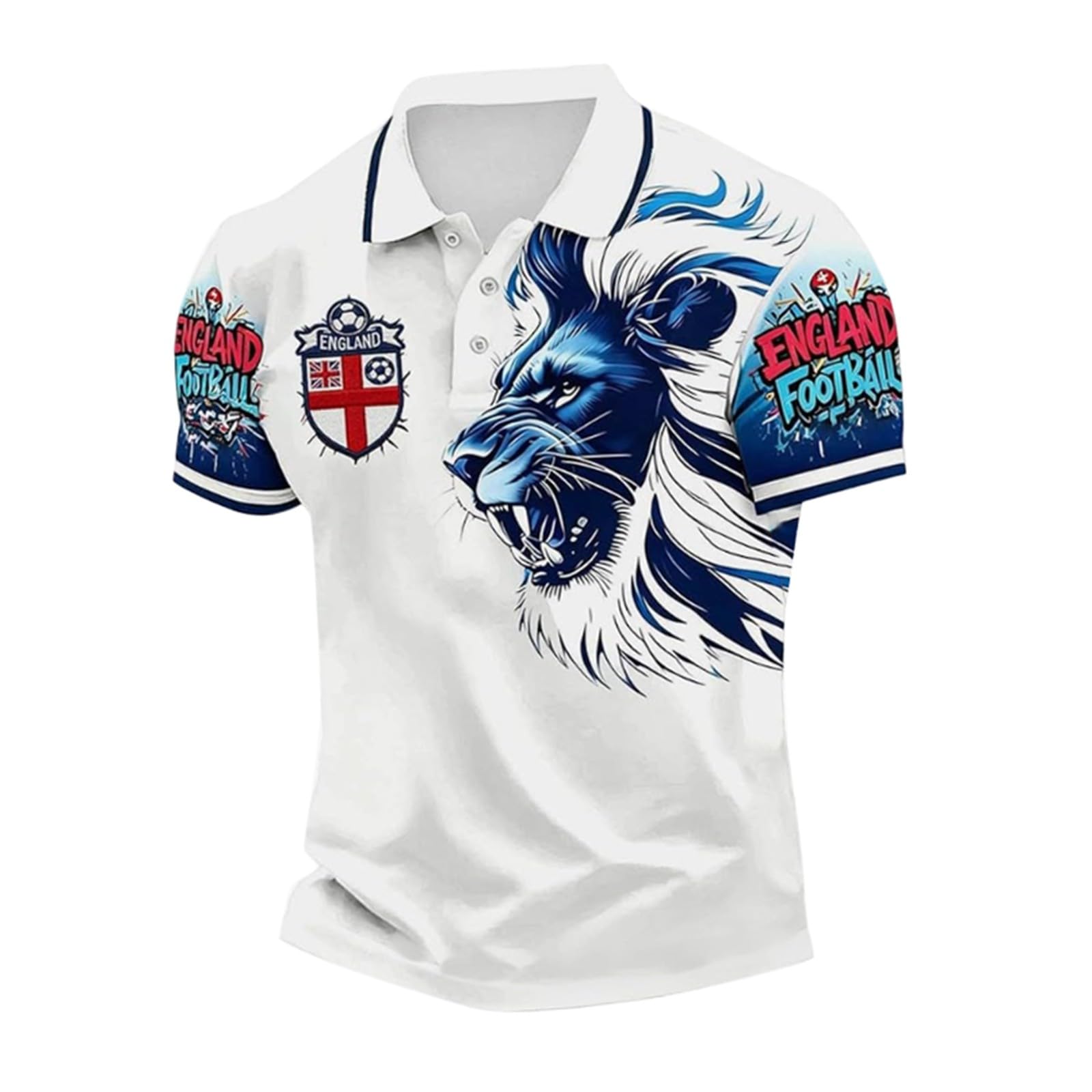 Men's England Football Shirt 2026 World Cup Shirts Classic Polo Shirt with England Flag Design Printed Tops Mens Soccer Clothing for Football Fans Comfortable Fit Jersey