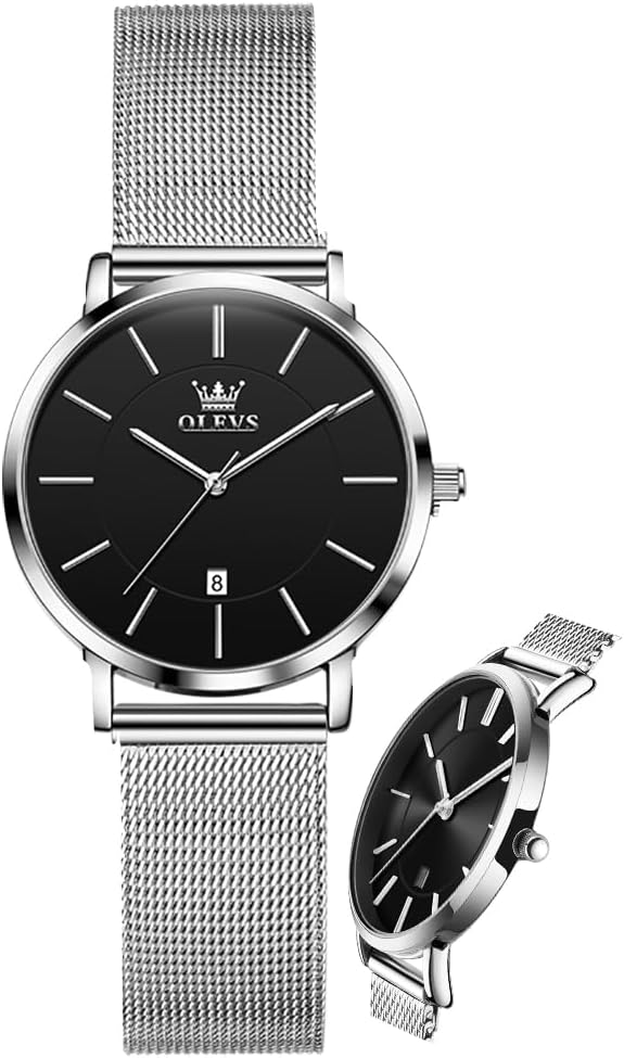 OLEVS Women's Watches for Ladies Female Wrist Watch Leather Band Waterproof Thin Minimalist Casual Simple Dress Quartz Analog with Date Calendar