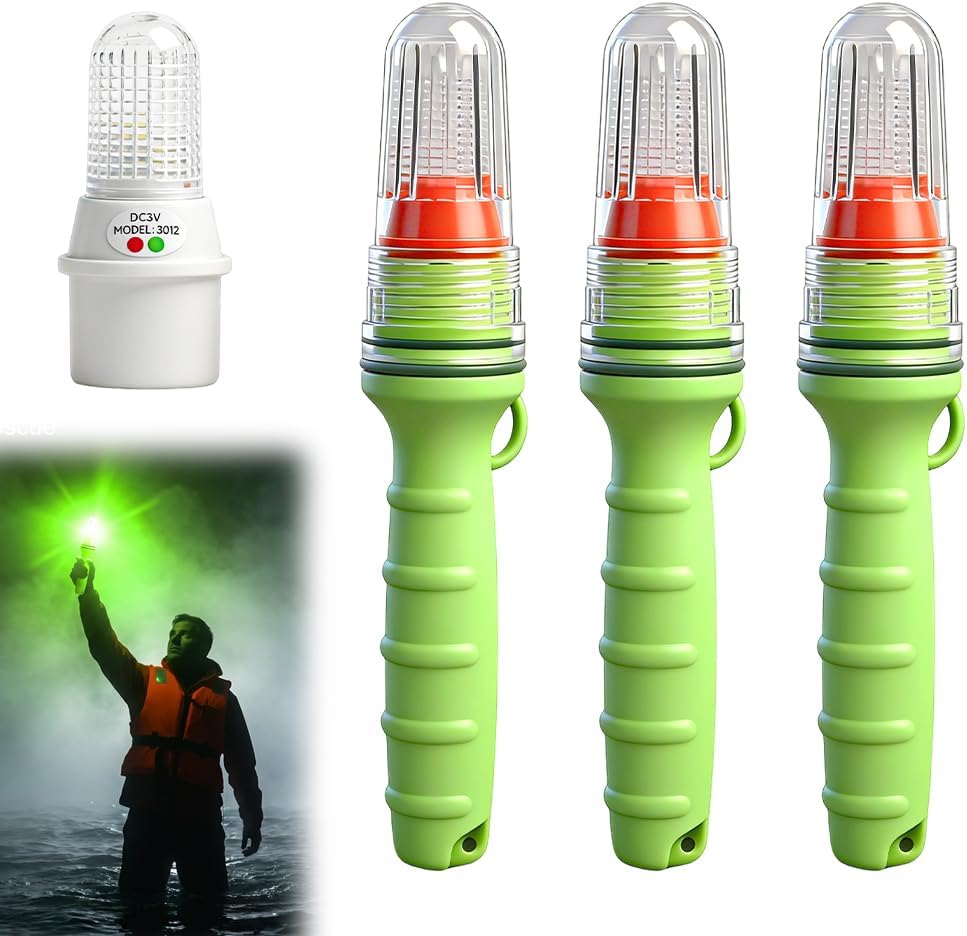 3 PACK Boat Flares, 2026 Upgraded LED Electronic Marine Distress Flare, Waterproof Emergency Signal Light for Boats, Fishing Nets, Buoys, Life Rafts (Green)