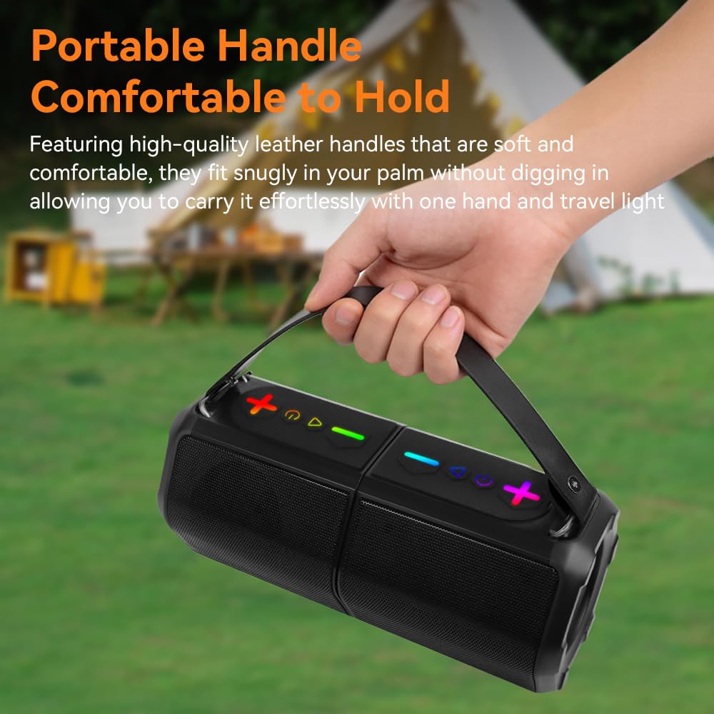 CYBORIS Altoparlante Bluetooth 2 in 1, suono stereo da 30 W, luce RGB, impermeabile, 24 ore di autonomia, Bluetooth 5.4, portatile, per attività all'aperto, viaggi e sport