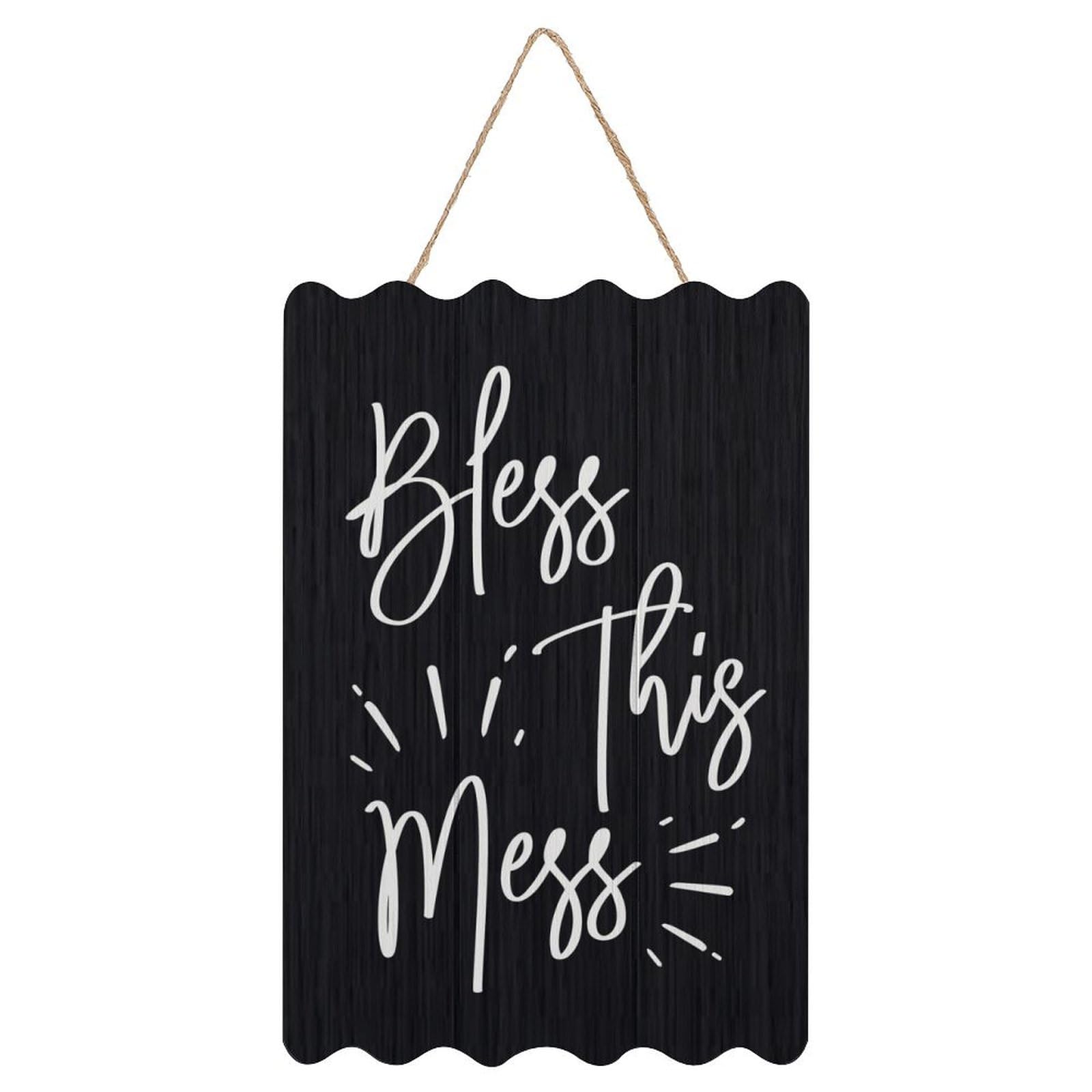 Farmhouse Wood Plank Hanging Sign Bless This Mess Wood Plaque Sign Quote Rustic Home Decor Signs for Dinning Room Cottage 8x12 Inch