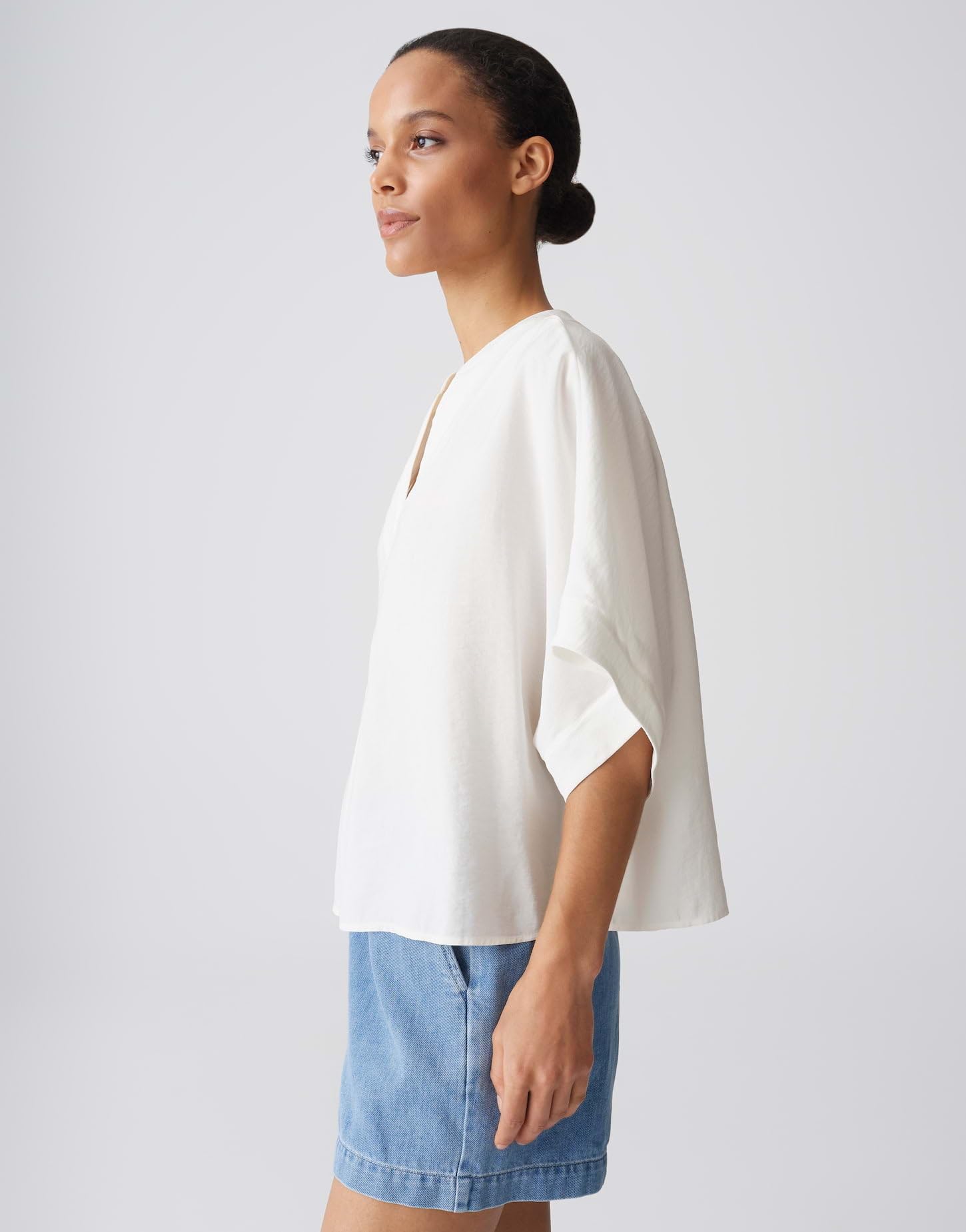 OPUS Damen Kurzarmbluse | Oversized geschnittene Cape Bluse im Cottonmodal Mix