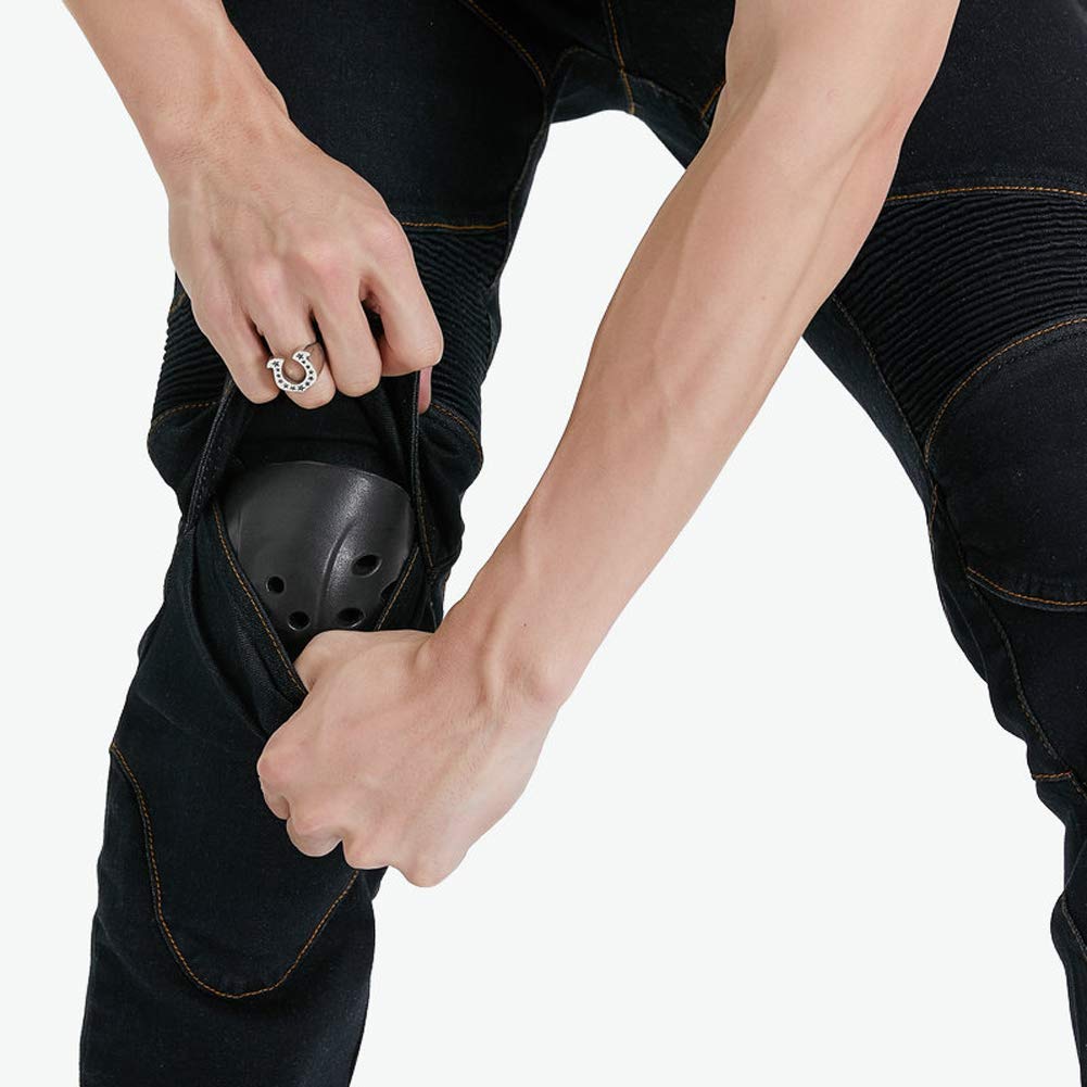 GuoCu Męskie klasyczne motocykl motocykl dżinsy bojówki rozciągliwe obcisłe dżinsy rowerzysta dżins spodnie jeansowe z ochronną podszewką spodnie motocrossowe z 2 parami ochraniaczy