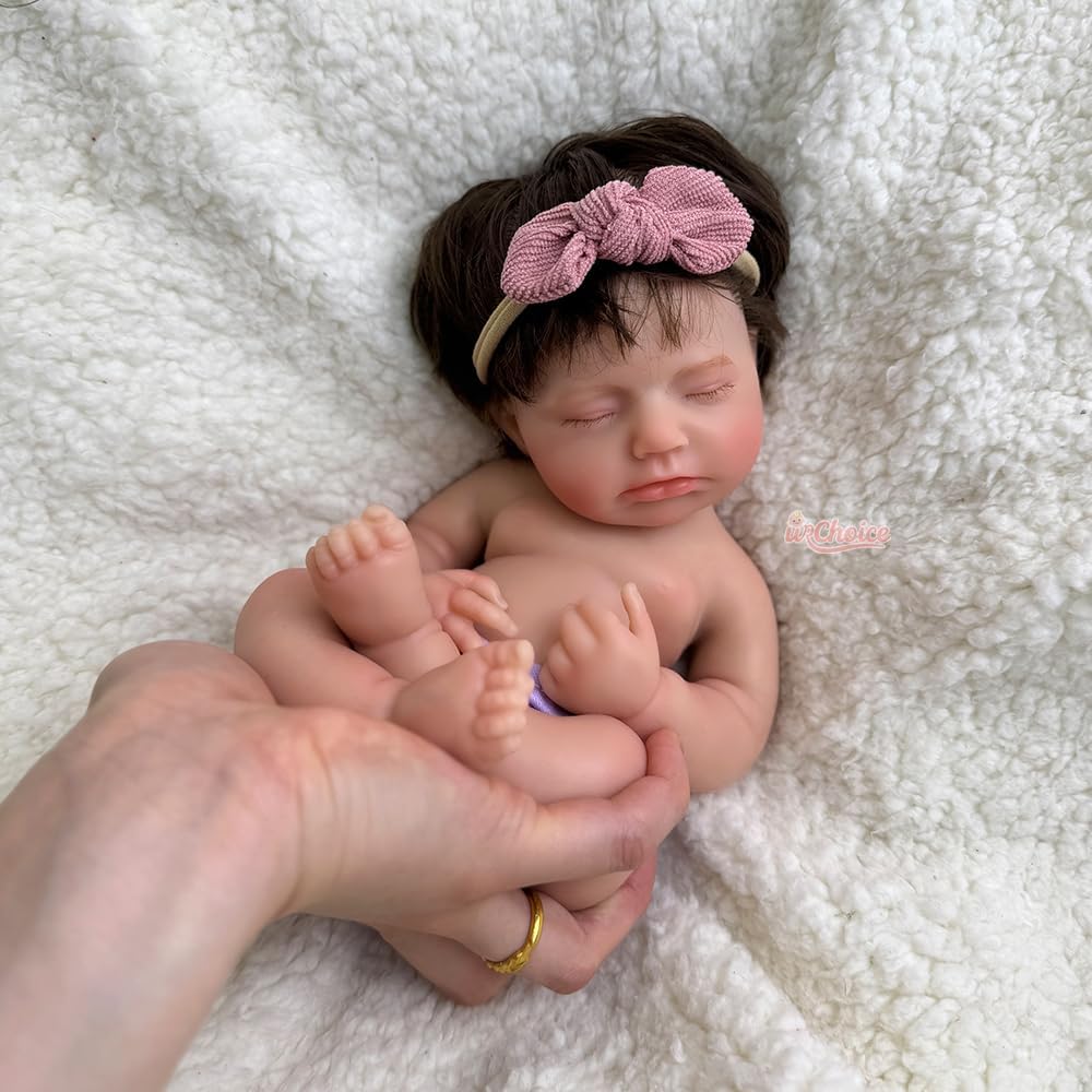 Open Mouth Reborn Baby Dolls with Rooted Hair, 12'' Lifelike Full Silicone Newborn Baby Girl Doll That Look Real Sleeping Babies