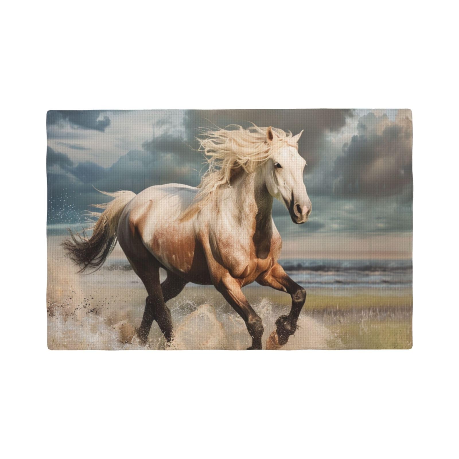Horse Print Placemats Set, Heat Resistant Washable Placemat 12x18in Table Mats for Party Kitchen Dining Table Decoration Indoor Outdoor, Six Piece