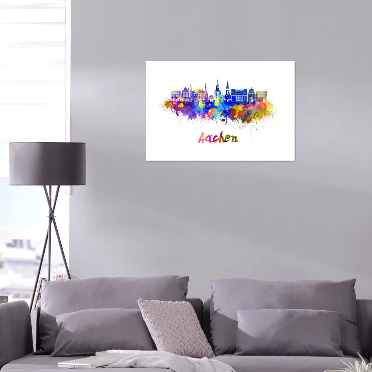 artboxONE Alu-Print 60x40 cm Aachen Skyline in Watercolor-b von Künstler Paul Rommer