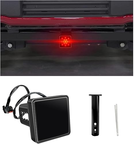 Augeny Cubierta de enganche de remolque de luz de freno de 15 LED, cubierta de enganche de remolque de luz de freno de lente roja cuadrada para