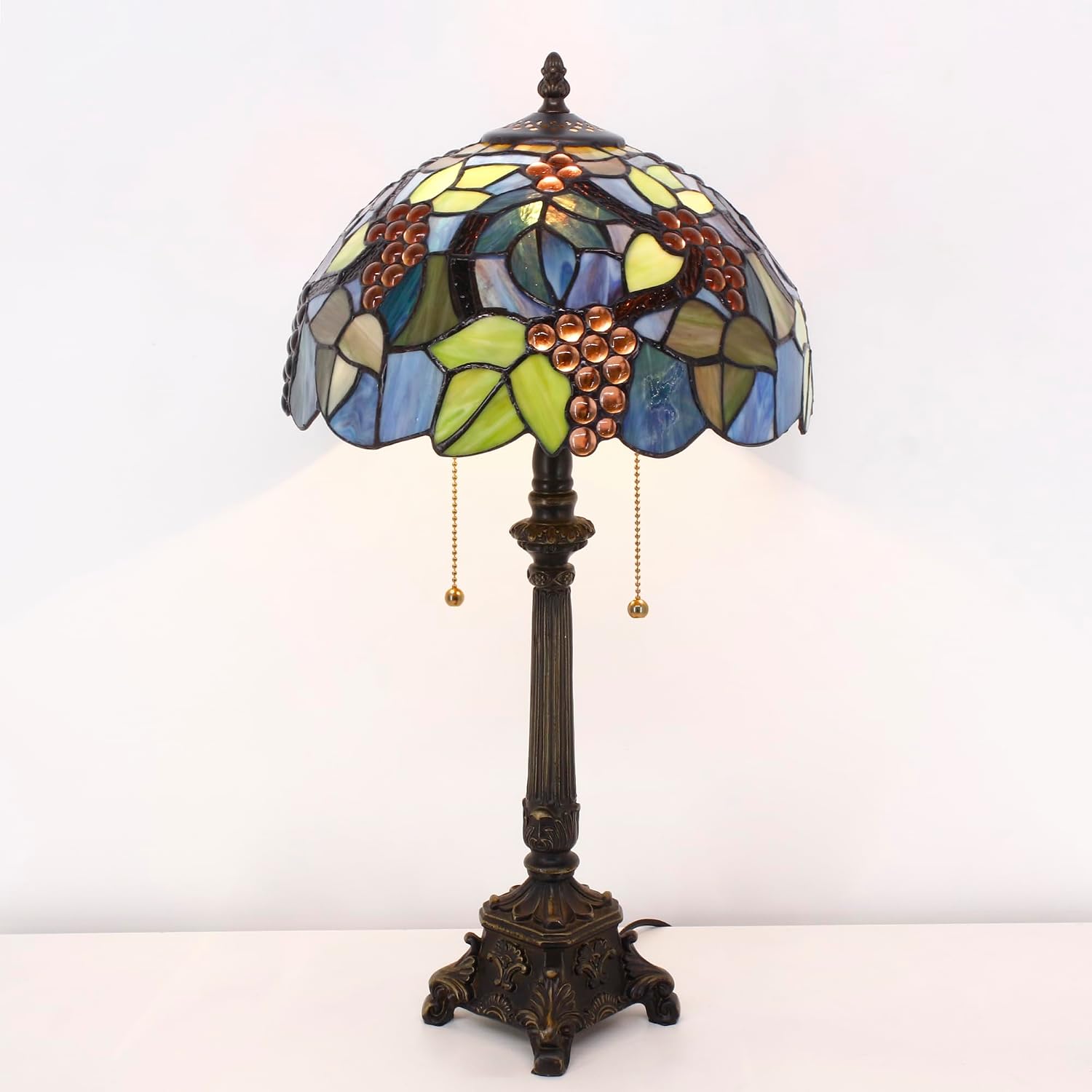 Tiffany Lamp Stained Glass Table Lamp 12x12x21 Inches Purple Grape Style Bedside Reading Light for Bedroom Living Room Office Gift