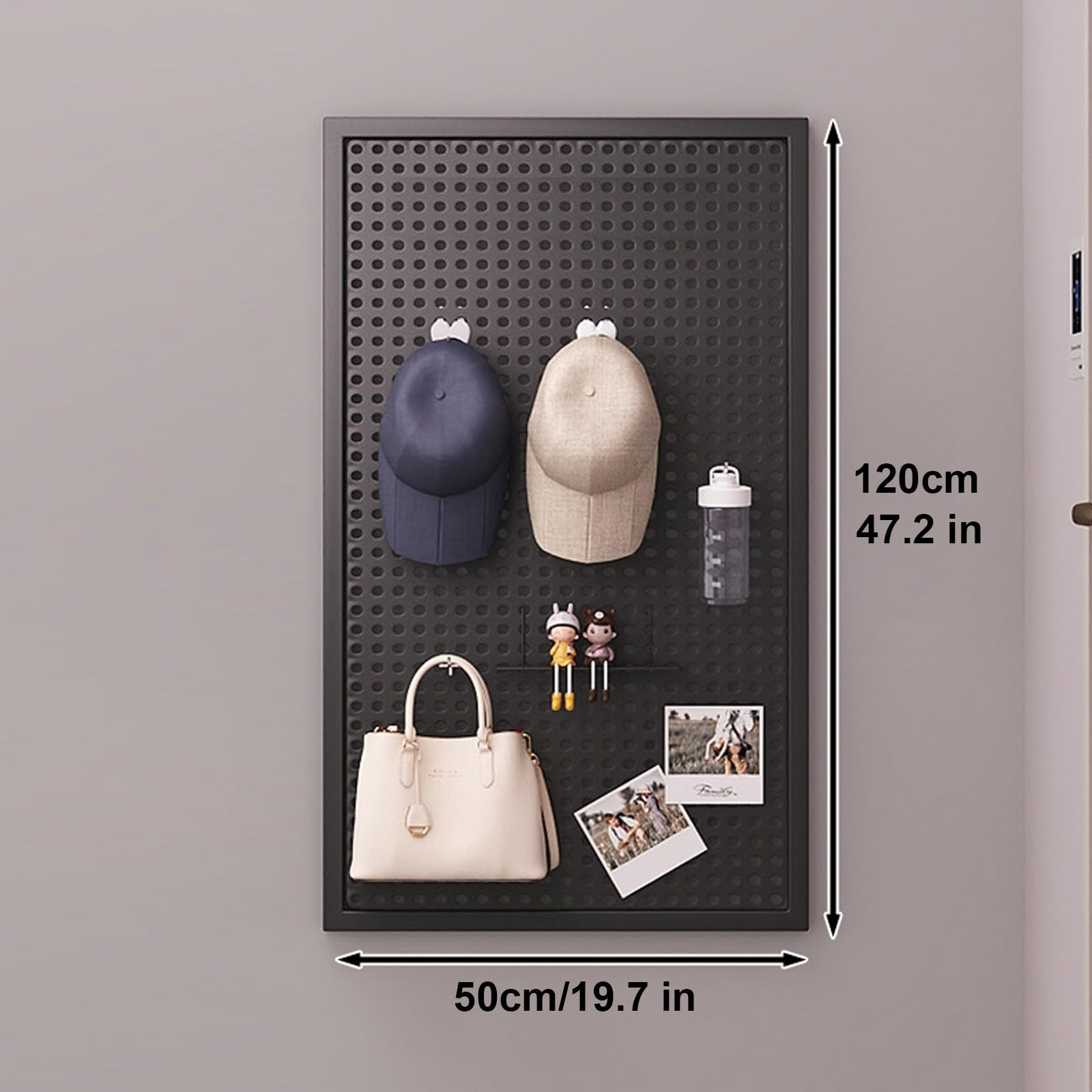 Metalowy organizer na pegboard z 20 haczykami, wytrzymała stalowa tablica narzędziowa do ścian garażowych i ekspozycji rzemieślniczych, 120 x 50 cm, czarne rozwiązanie do przechowywania narzędzi i