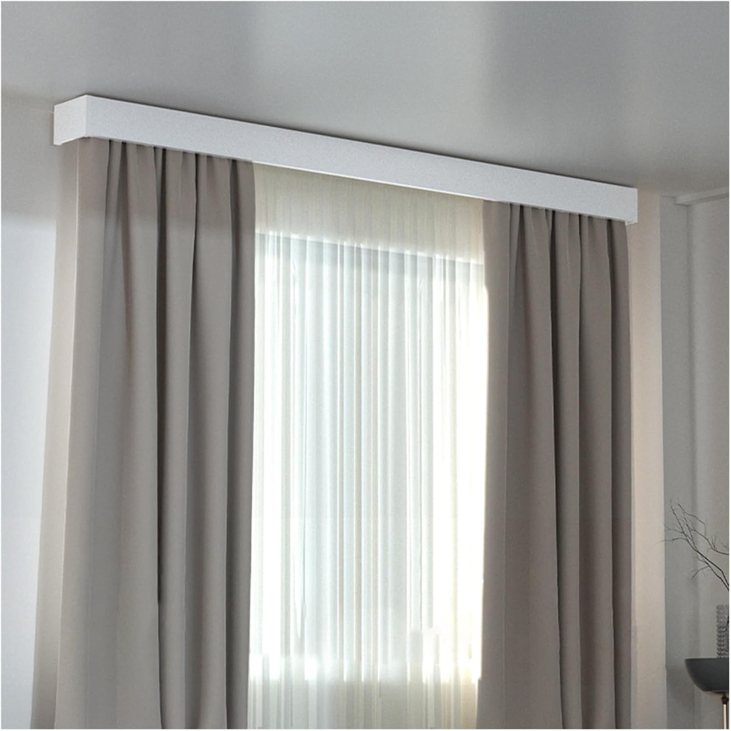 Heavy Duty Aluminum Curtain Pelmet Box - Wall/Ceiling Mount, Double Track Design for Window Treatments, Versatile Cornice Valance for Curtains & Roller Blinds (9.8ft)