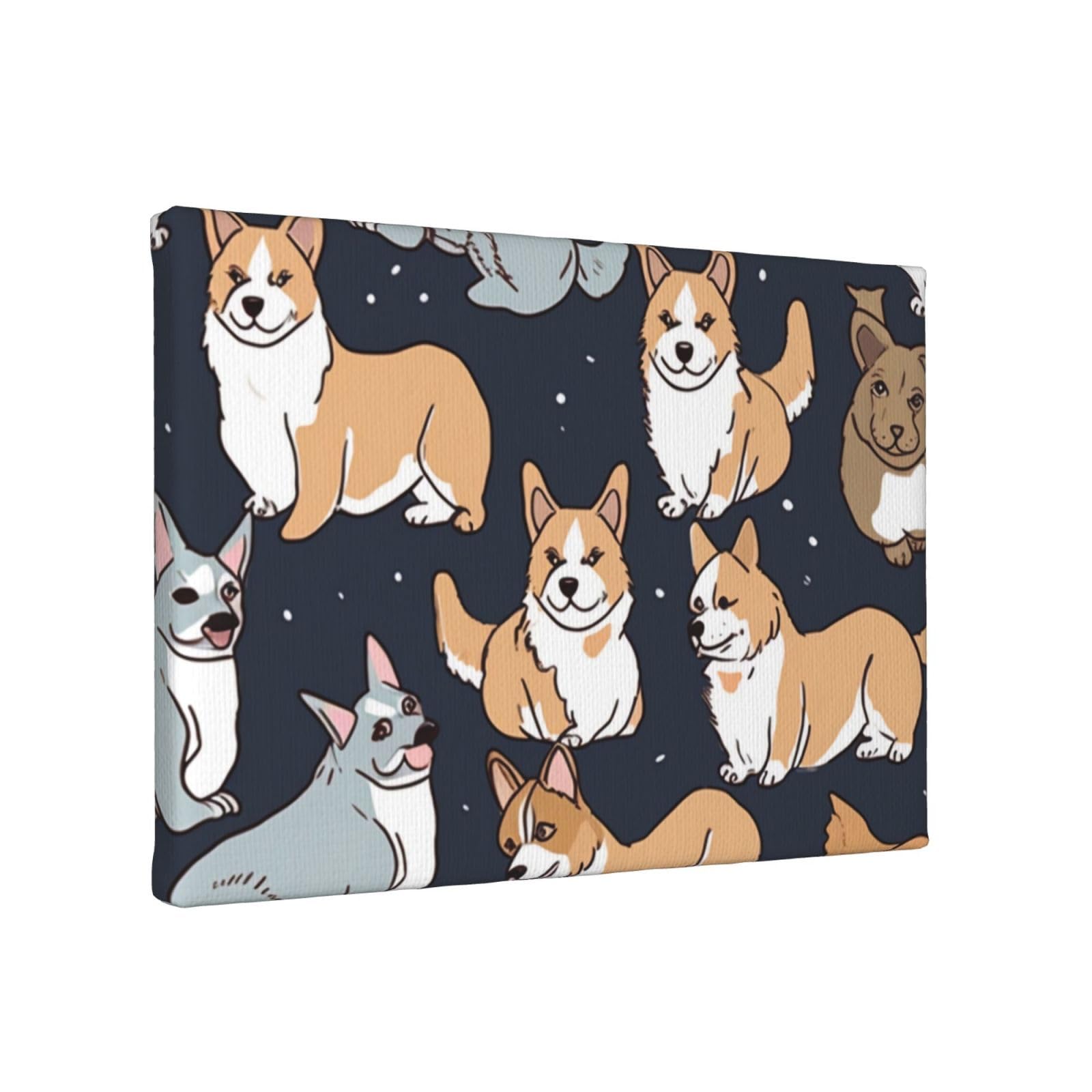 YKLJG Corgi Pattern Printed Wall Art Canvas Painting 30x20 CM Wooden Framed Picture Painting Artwork Prints for Bedroom Kitchen Home Office Decor