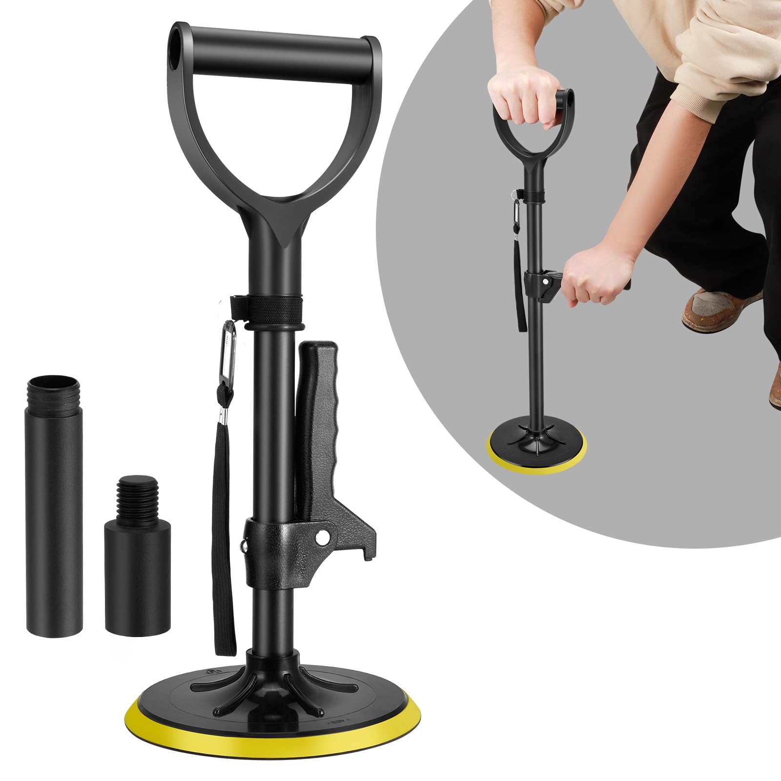 Aide debout pour personnes âgées, hauteur réglable, avec accoudoir, aide à la marche, bouillotes, charge maximale 275 kg, pour canapé, lit, toilettes, chambre à coucher, escalier, noir