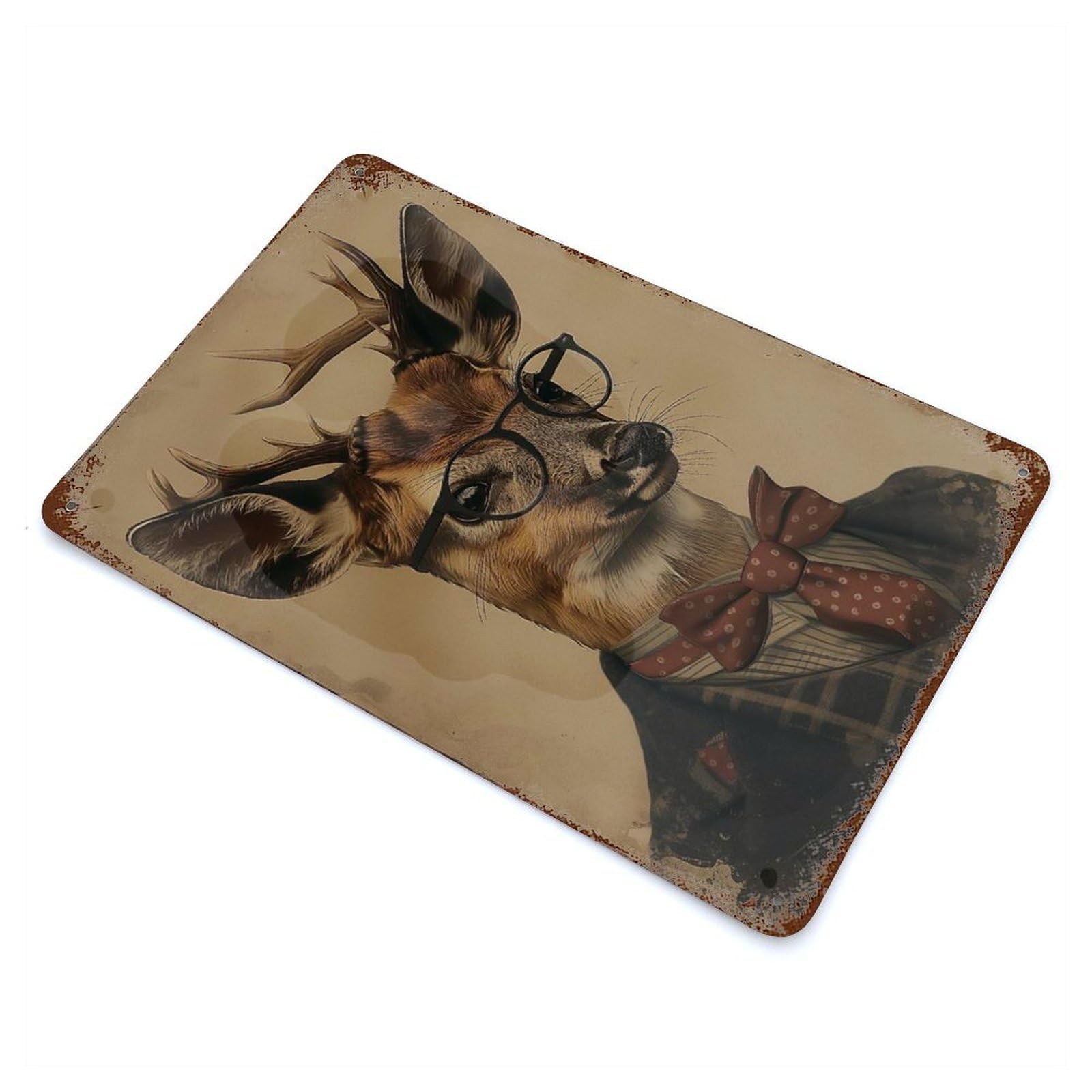 Fawn in Suit And Glasses Rust Effect Tin Sign 11.8"x7.9", Ideal for Shed, Workshop And Garage Wall Decor