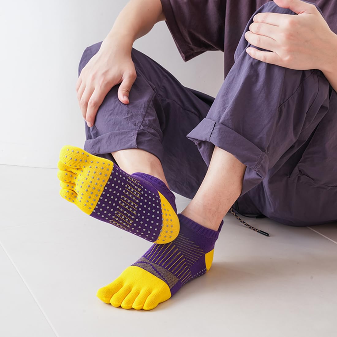 Lot de 5 paires de chaussettes antidérapantes pour homme - Pour pilates, yoga, football, basket-ball