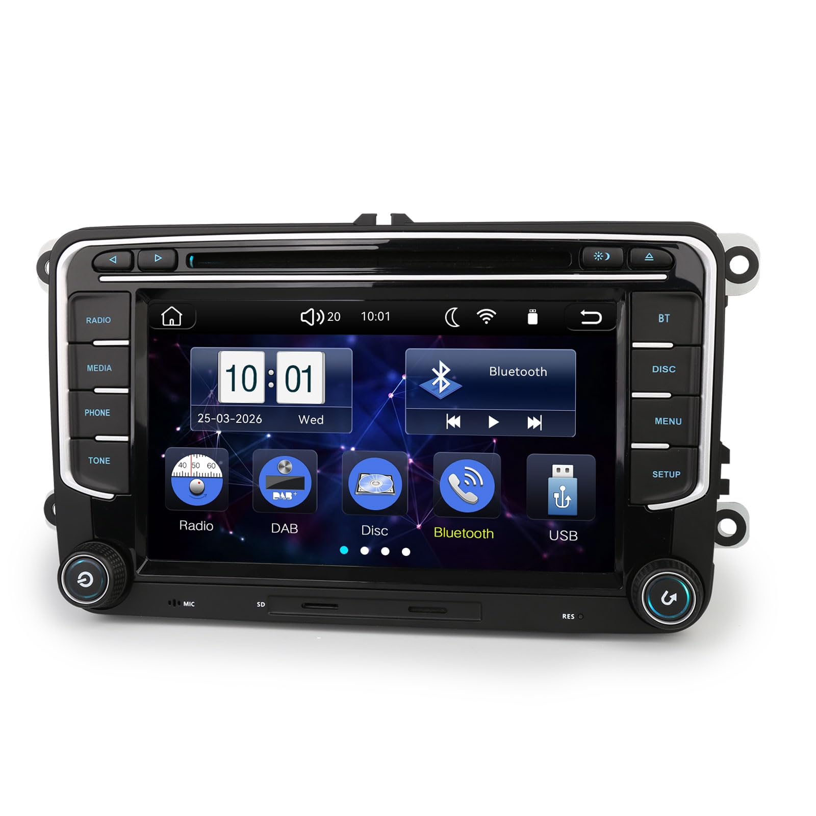 Doppel-Din Autoradio mit CD für VW Polo 6R Golf 5 6 T5 Caddy Passat B6 Touran Skoda Seat Tiguan, 7" 2 Din Bluetooth Radio mit Wireless CarPlay Android Auto Navi DAB+ Touch Screen Canbus Mirror Link