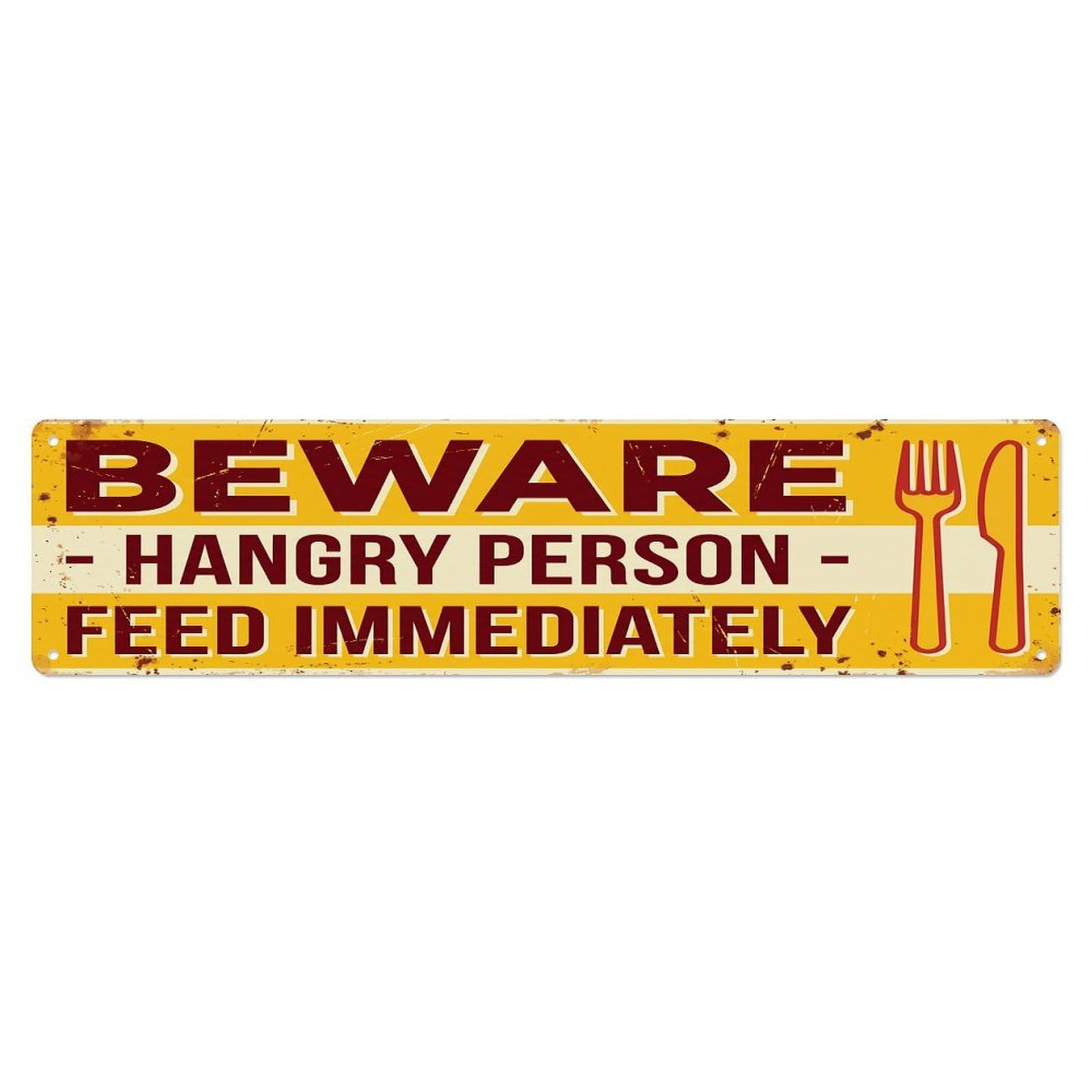 Olhnbad 4X16inch(10X40cm) Vintage Funny Beware Hangry Person Warning Metal Tin Sign