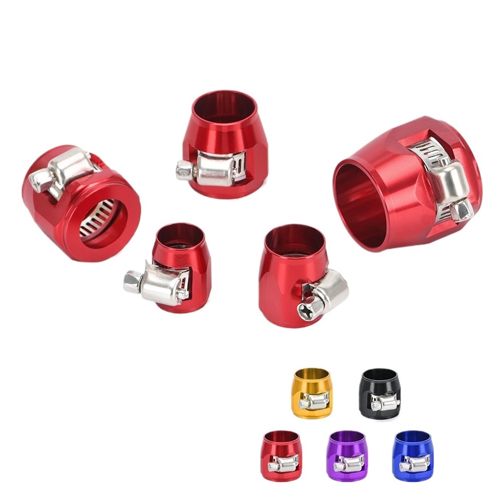 Lot de 10 colliers de serrage AN4 AN6 AN8 AN10 AN12 pour tuyau de carburant, huile, eau, carburant, raccords de finition pour une installation propre (doré)