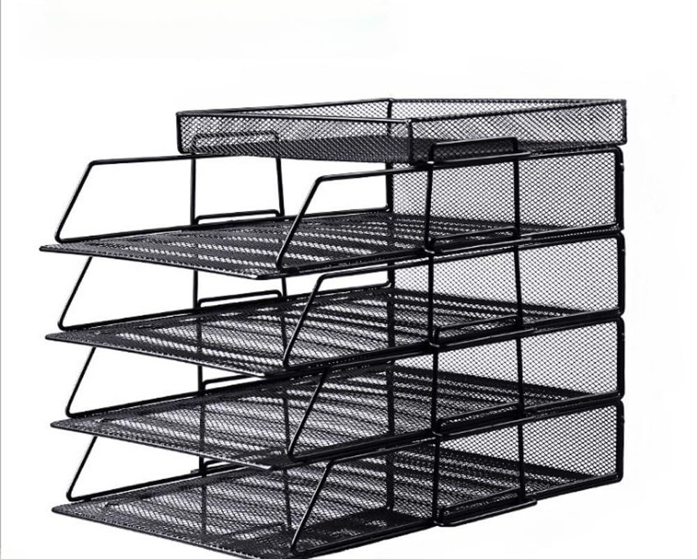 Organizer da scrivania in rete metallica nera, organizer da scrivania impilabile, porta riviste, documenti, per casa e ufficio (24,5 x 35,30 cm)