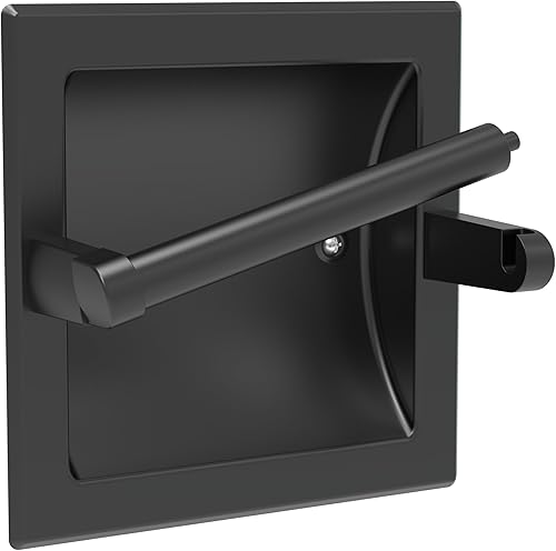 Soporte de papel higiénico empotrable negro mate para rollos grandes, soporte de papel higiénico giratorio negro para montaje en pared, soporte de
