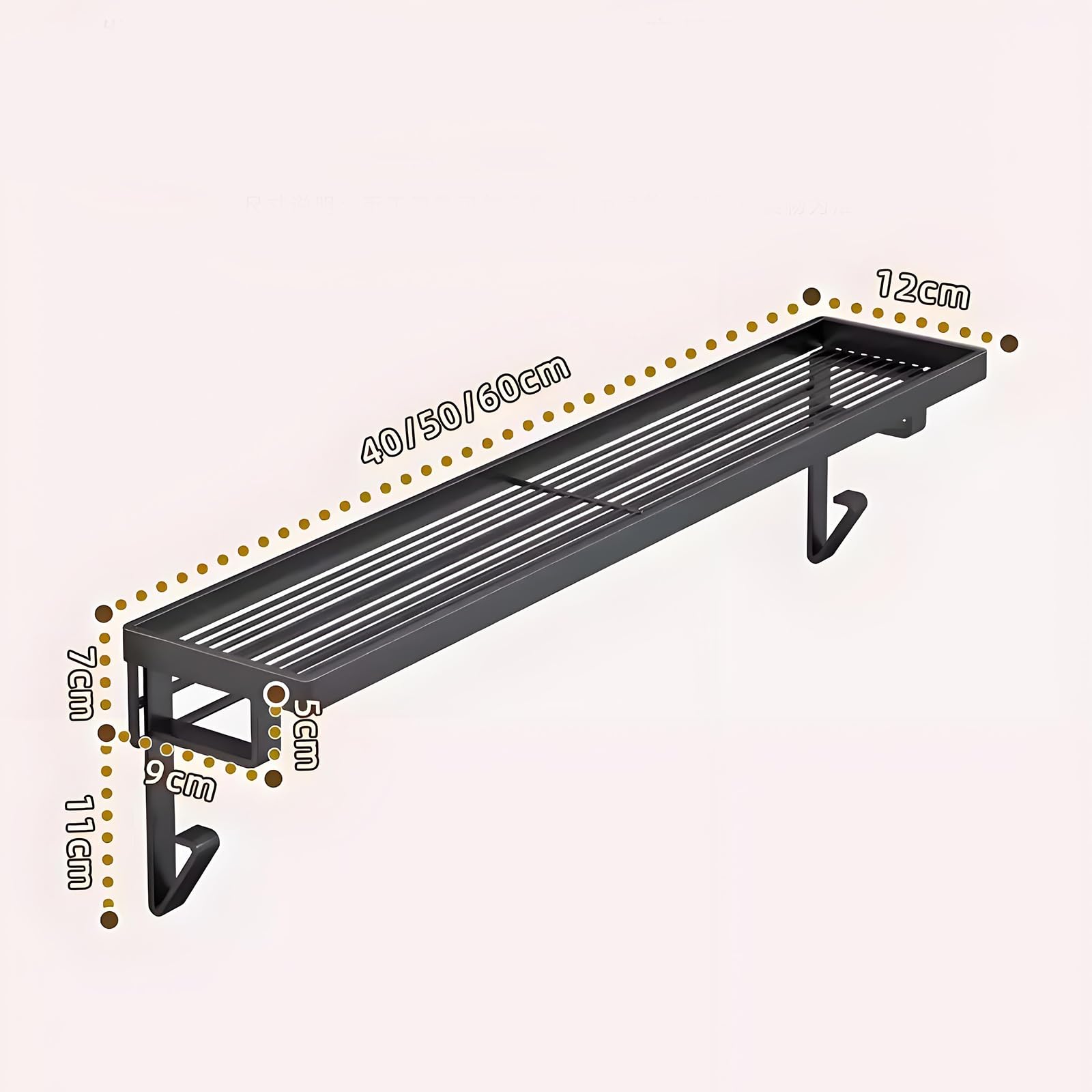 Mensola per termosifone, senza fori, in metallo ispessito, con spazioso ripiano da appoggio, adatta per soggiorno, camera da letto, ufficio (nero, 40 x 12 x 7 cm)