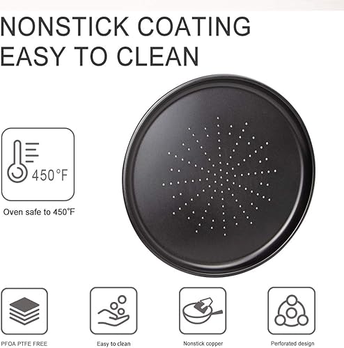 Miniatura 4 de Webake Bandeja para pizza ventilada de 12 pulgadas con agujeros, revestimiento antiadherente en acero al carbono, placa redonda para pizza para